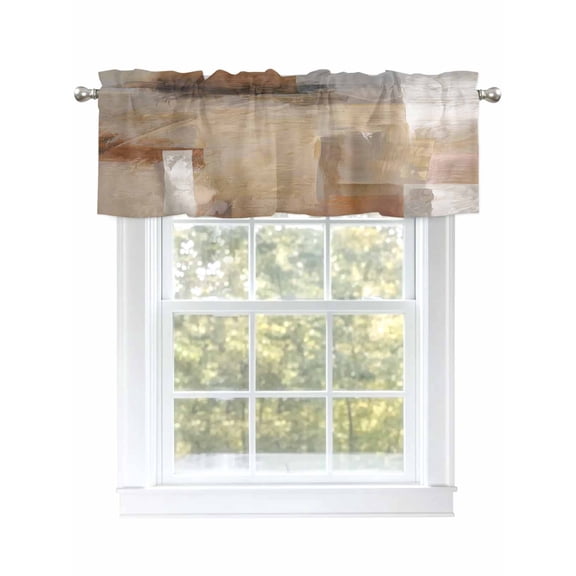 Boho Brown Curtain Valances for Windows, Abstract Art Window Valances, Window Treatment Rod Pocket Valance Curtains for Living Room/Kitchen/Bedroom/Bathroom, 54x18inch