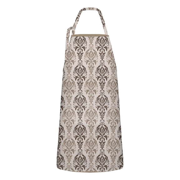 Boho Brown Damask Ethnic Pattern Apron-Garden Aprons for Women with Pockets-Cotton Linen Waterproof Kitchen Cooking Gardening Aprons Adjustable for Kitchen,Cooking,BBQ and Salon 33x27 Inch