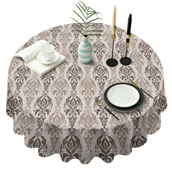 Boho Brown Damask Ethnic Pattern Round Tablecloth 60"x60",Wrinkle Wipeable Table Cloth for Kitchen Dining Room Picnic Patio Party