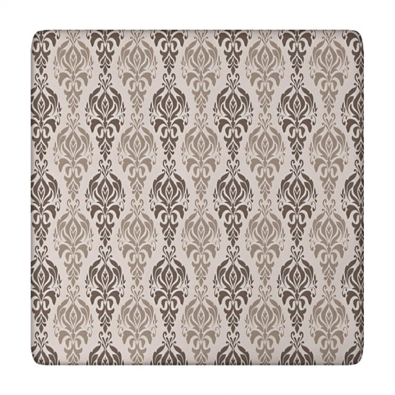 Boho Brown Damask Ethnic Pattern Square Fitted Tablecloth with Elastic Edge,Square Table Cover,Washable Elastic Table Cover for Home Kitchen Party Decor 34"x34"