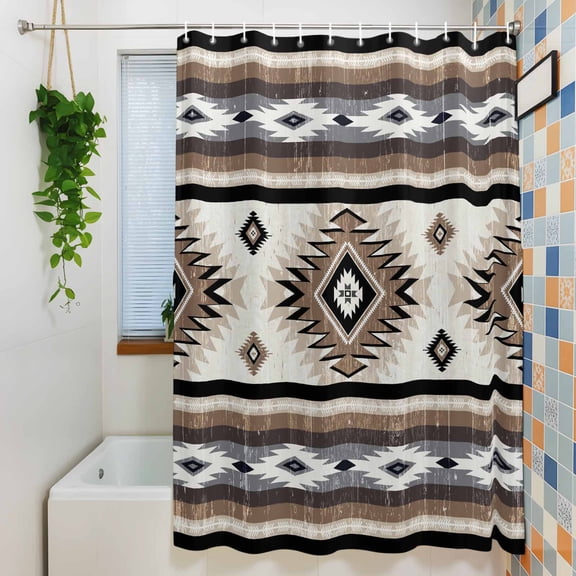 Boho Brown Farm Aztec Geometric Shower Curtain for Bathroom, Southwest Ethnic Wind Waterproof Shower Curtains Washable Quick Dry with Hooks Bathtub Curtains 36x72IN