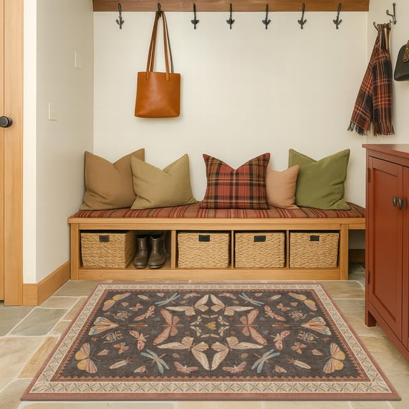 Boho Insect Boho Brown Farmhouse Rug 3x4 Soft Low Pile Entryway Carpet For Kitchen ...