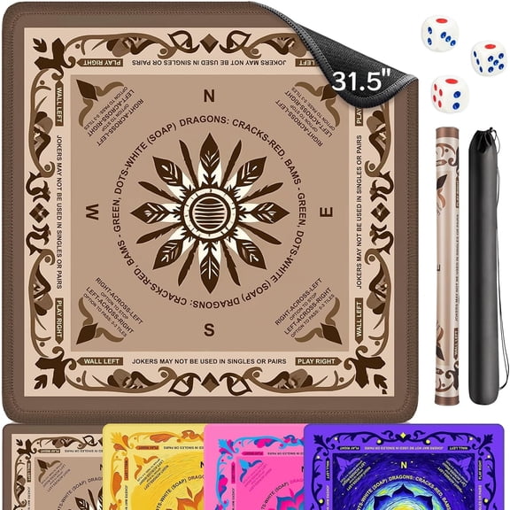 Boho Brown Floral Butterfly Mahjong Mat for Table 31.5 x 31.5 in, Orange and