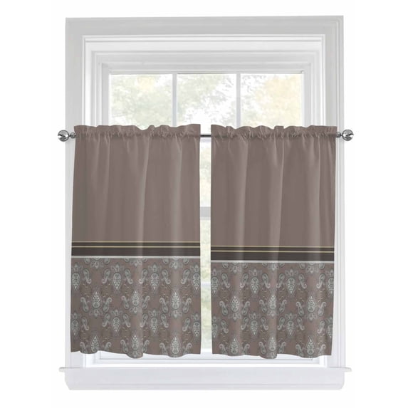 Boho Brown Flower Bathroom Window Curtain, Abstract Bohemia Pesley Floral Light Filtering Coffee Kitchen Curtains, Bedroom Living Room Curtains 2 Panel 84"x54"