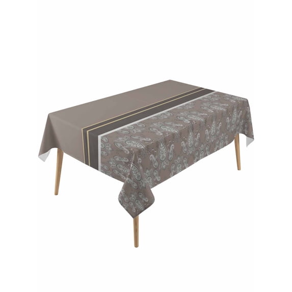 Boho Brown Flower Table Cloth, Waterproof Tablecloth for Rectangle Tables, Abstract Bohemia Pesley Floral Reusable Washable Fabric Table Cover for Restaurant Kitchen Dining Tables 54"x108"