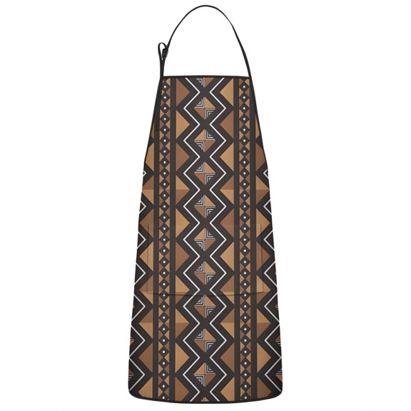 Boho Brown Geometric Ethnic Pattern Apron-Garden Aprons for Women with Pockets-Cotton Linen Waterproof Kitchen Cooking Gardening Aprons Adjustable for Kitchen,Cooking,BBQ and Salon 33x27 Inch