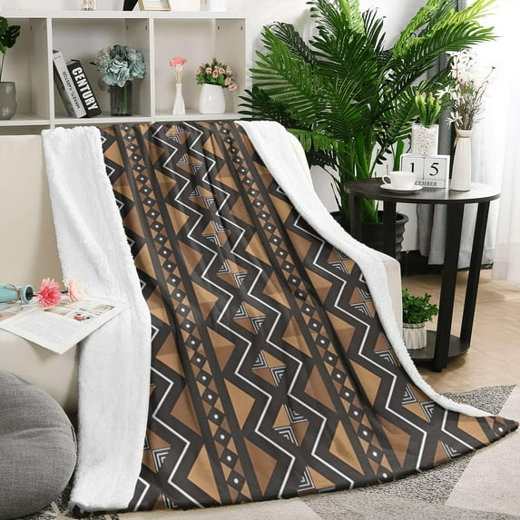 Boho Brown Geometric Ethnic Pattern Blanket,Comfortable Soft Flannel Throw Blanket,All Season,Warm Lightweight Blankets for Sofa Bed Couch Living Room Chair,50"x60"