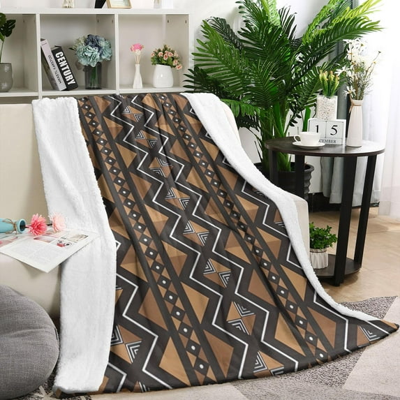 Boho Brown Geometric Ethnic Pattern Blanket,Comfortable Soft Lamb Wool Throw Blanket,All Season,Warm Lightweight Blankets for Sofa Bed Couch Living Room Chair,60"x80"