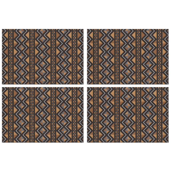 Boho Brown Geometric Ethnic Pattern Summer Placemats Table Placemats Set Of 4-Linen Kitchen Washable Placemats Table Mats 11.8"x17.7" Non-Slip Heat Resistant