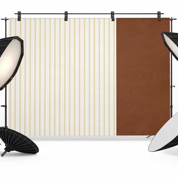 Boho Brown Leather Texture Backdrop for Photoshoot,Photography Photo Studio Background Wall Backdrop,Modern Yellow Striped Back Drop Banner Panel for Portraits Wedding Party Live Streaming 10x8Ft