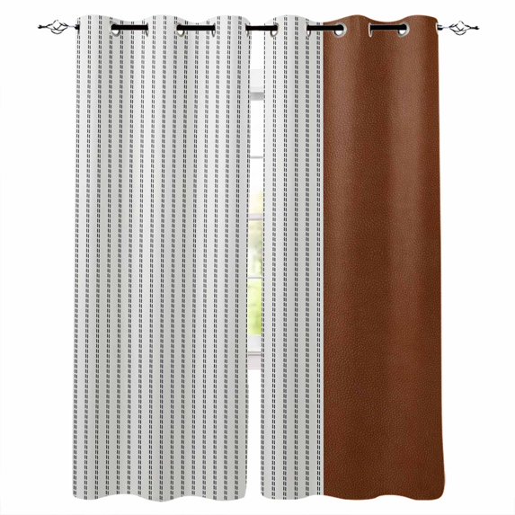 Boho Brown Leather Texture Blackout Curtains 39 Inches Long, Modern Black Striped Thermal Insulated Black Out Curtains, Short Darkening Window Curtain Drapes for Cafe Bedroom 27.5"x39" 2 Panels