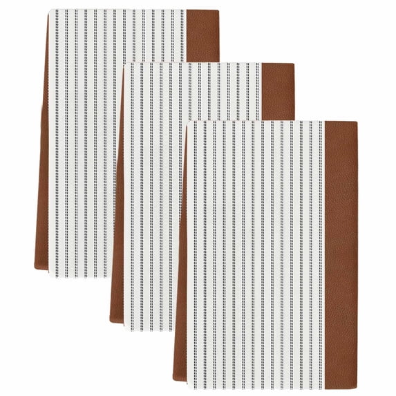 Boho Brown Leather Texture Kitchen Towels Set of 3, Modern Black Striped Soft Microfiber Dish Towels, Absorbent Quick-Dry Washable Dishcloths for Kitchen Cleaning, Drying Dishes, 18x28 Inches