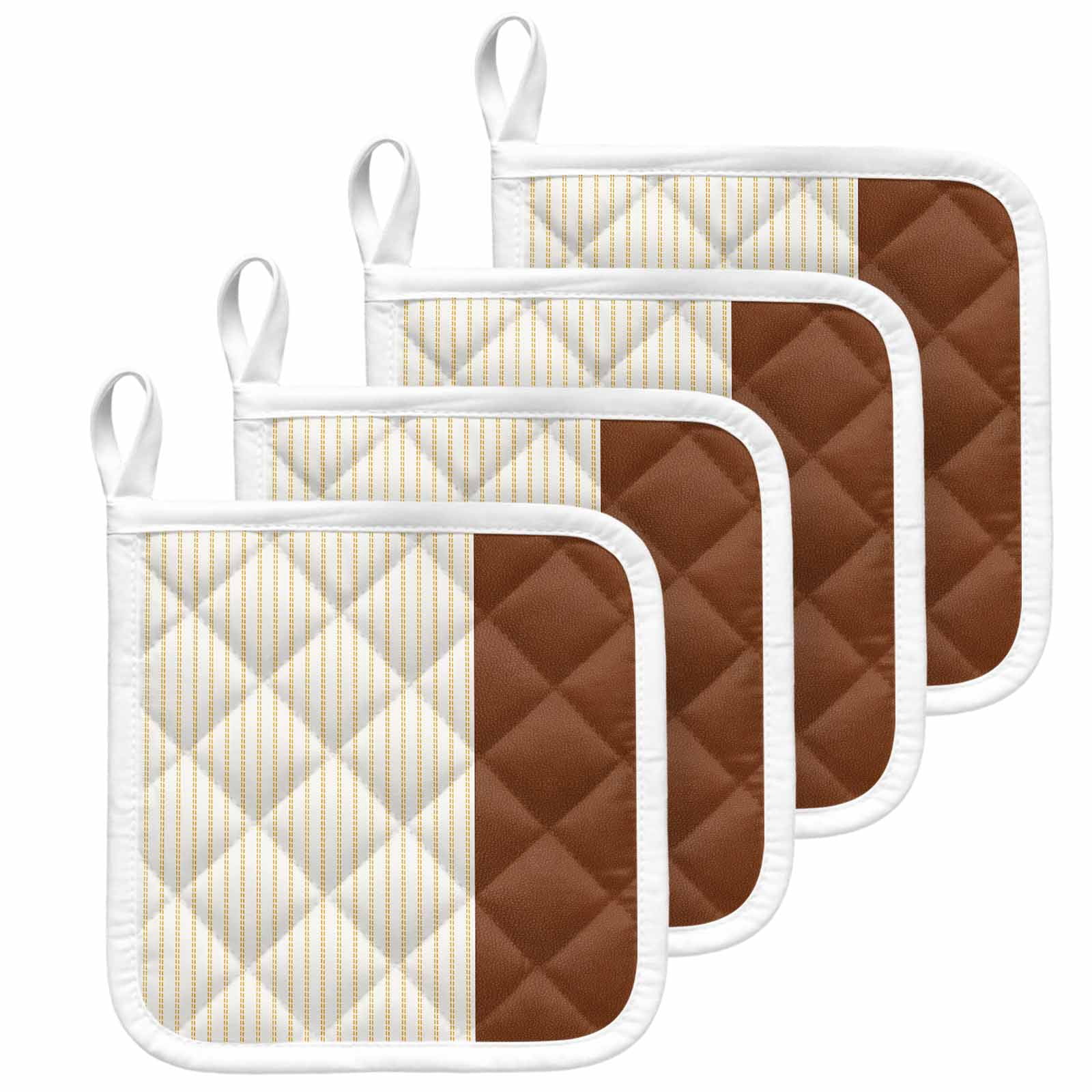 Triv Yellow Boho Brown Leather Texture Pot Holders for Kitchen Heatproof Potholder ...