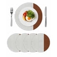 thumbnail image 1 of Boho Brown Leather Texture Round 13 Inch Placemats Set of 4, Modern Black Striped HeatResistant Non Slip Place Mats for Dining Table, Wipeable Braided Kitchen Table Mats for Housewarming, 1 of 9