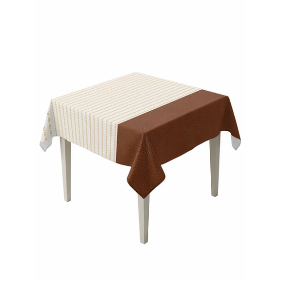 Boho Brown Leather Texture Table Cloth, Modern Yellow Striped Waterproof Tablecloth for Square Tables, Reusable Washable Fabric Table Cover for Restaurant Kitchen Dining Tables 60"x60"