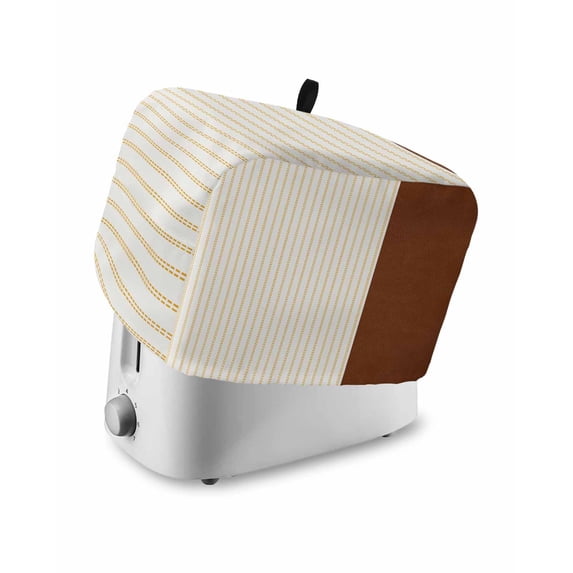 Boho Brown Leather Texture Toaster Cover 2 Slice, Modern Yellow Striped Dustproof Bread Machine Oven Cover with Storage Pockets, Fits Most Kitchen Toasters Protector