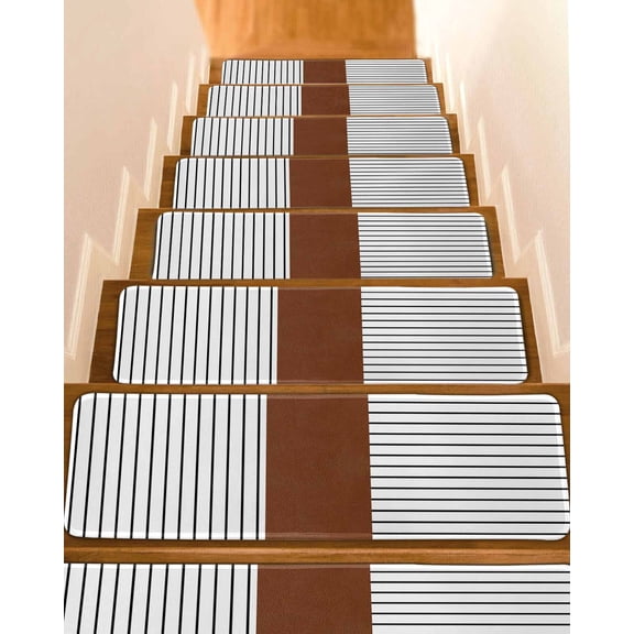 Boho Brown Stair Treads Non Slip for Steps Leather Texture Striped Tribal Farmhouse Style 7 Pcs Reusable Adhesive Stair Runner Mats for Dogs Elders Carpet Treads Rugs for Staircase 8x30 In