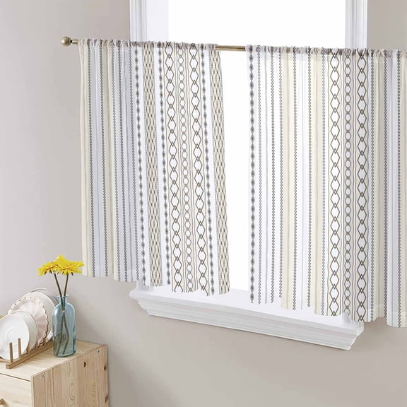 Boho Brown Stripe Sheer Curtains 45 Inch Length 2 Panels Set for Living Room/Bedroom, Rustic Tribal Patterns Ethnic Bohemian Semi Curtain Sheers Drapes Rod Pocket Window Curtains 52''x45''x2