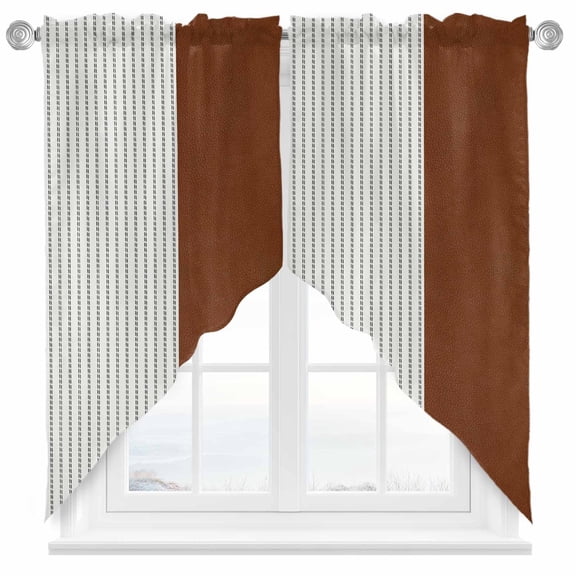 Boho Brown Swag Curtain Valance for Windows, Leather Texture Black Striped Tribal Style Window Treatments Short Swag Topper for Kitchen Windows Bathroom Bedroom, 28"x36"