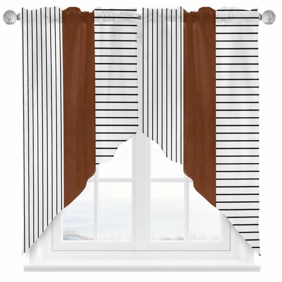 Boho Brown Swag Curtain Valance for Windows, Leather Texture Striped Tribal Farmhouse Style Window Treatments Short Swag Topper for Kitchen Windows Bathroom Bedroom, 28"x36"