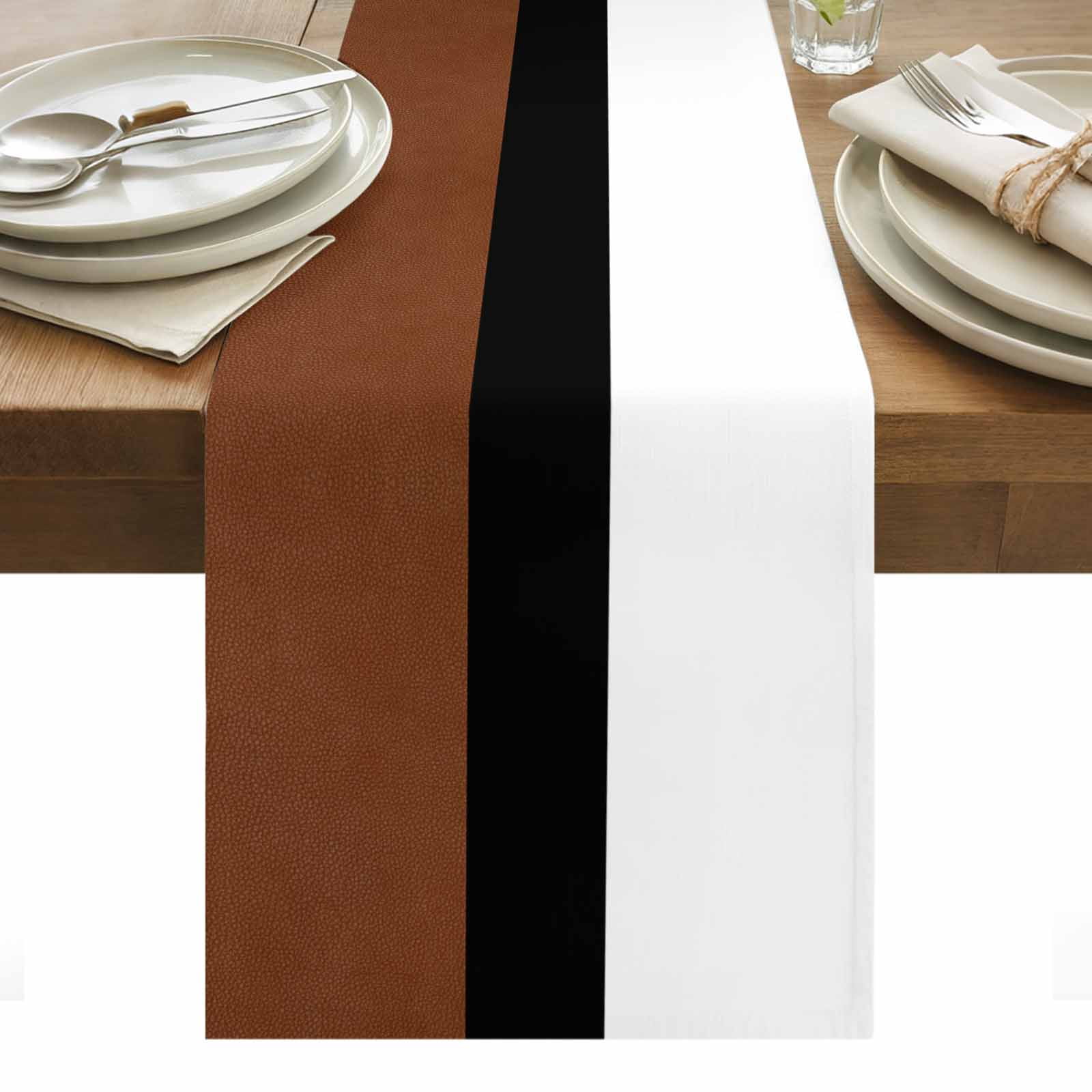 Boho Brown Table Runner, Black and White Striped Tribal Farmhouse Style ...