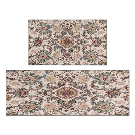 Boho Brown Vintage Carpet Rugs and Mats Non Skid Washable Absorbent Microfiber Soft Kitchen Mat for Floor Set Of 2 Decor Stain Resistant 17"x47"+17"x30"