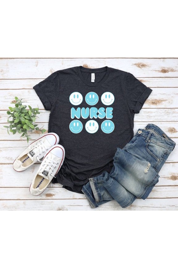Boho Bubble Smile Smiley Face Flowers Nurse Nursing Rn Tshirt Teal Or Hot Pink Tshirt All Size S-5XL