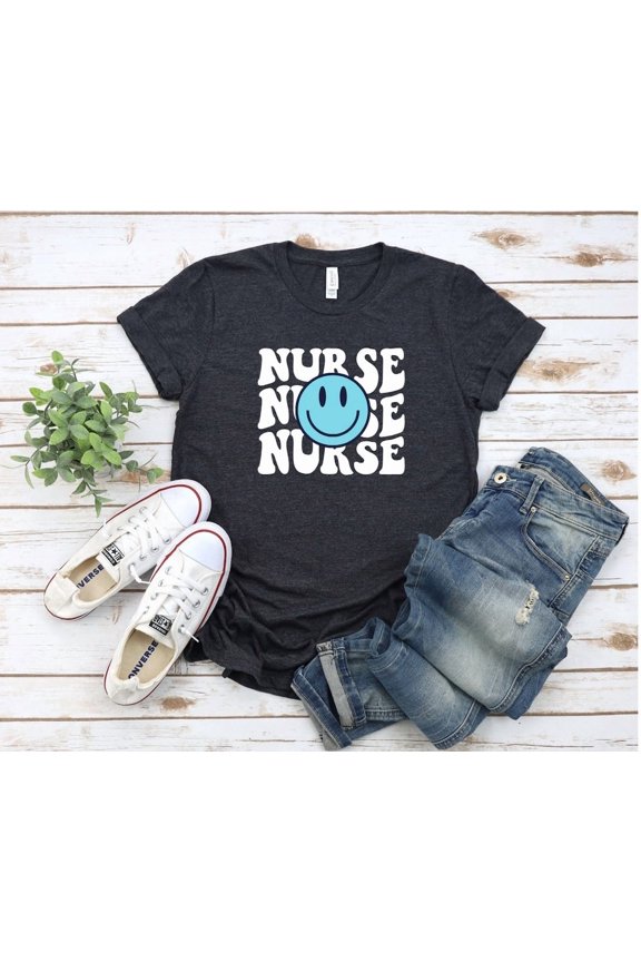 Boho Bubble Smile Smiley Face Nurse Wave Nursing Rn Tshirt Teal Or Hot Pink Tshirt All Size S-5XL