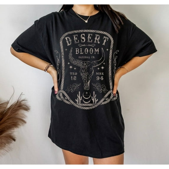 Boho Bull Skull Desert Bloom Graphic Tee - Vintage Inspired T-Shirt