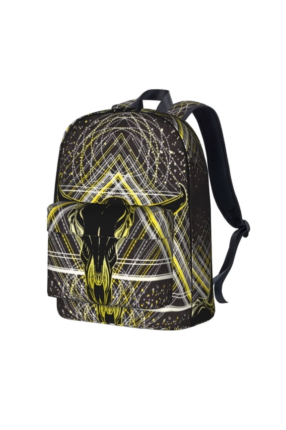 Bull Skull Backpack Purse For Teen Girls Boys,Boho Ethnic Canvas Bookbag Travel Hiking Shoulder Daypack Bags