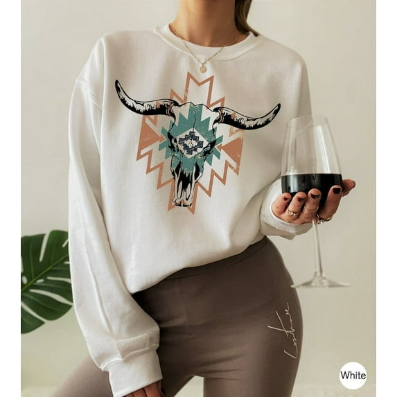 Boho Bull Skull Shirt, Women's Country Shirt, Wallen Sweatshirts, Cowboy Rodeo Shirt, Cowgirl Shirt, Country Hoodies, Cowskull Shirts, E5679