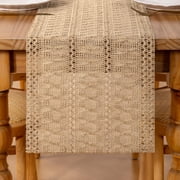 Boho Burlap Table Runner Easter Farmhouse Macrame Small Woven Jute Fabric 60 Inches Cotton Linen Kitchen Decor for Spring Dining Dresser Home Everday Use