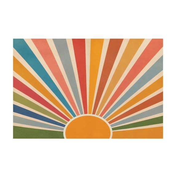 Boho Burning Sun Retro 70s Abstract Geometric Rainbow Sunrise Canvas Wall Art for Bedroom or Living Room 12*18in