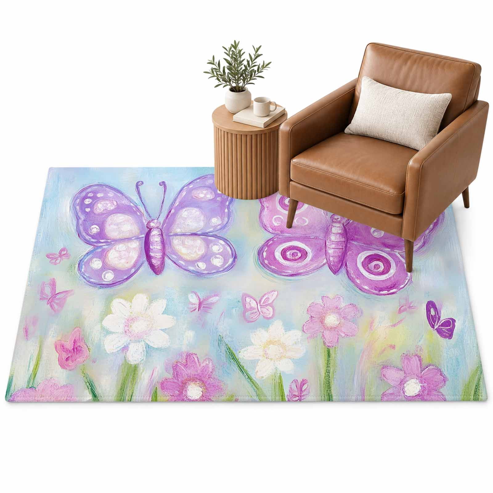 Boho Butterfly Area Rug 3'x5', Wildflowers Grass Floral Garden Spring ...