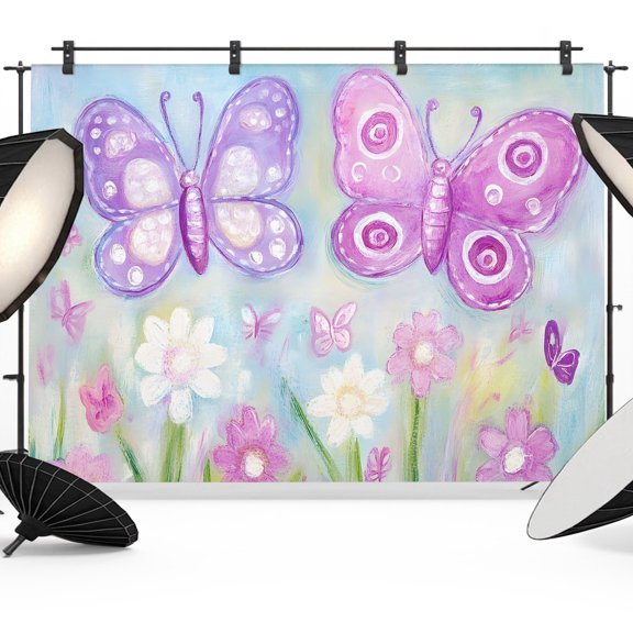 Boho Butterfly Backdrop for Photography, Wildflowers Grass Floral Garden Spring Photo Backdrop Portrait Background Party Banner Photo Backgrounds for Studio Booth Props, 10x8ft