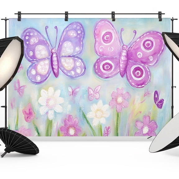 Boho Butterfly Backdrops for Photography, Wildflowers Grass Floral Garden Spring Fabric Photo Background Sturdy Studio Props for Photo Studio, Video Recording, Booth & Photoshoot 7x5ft