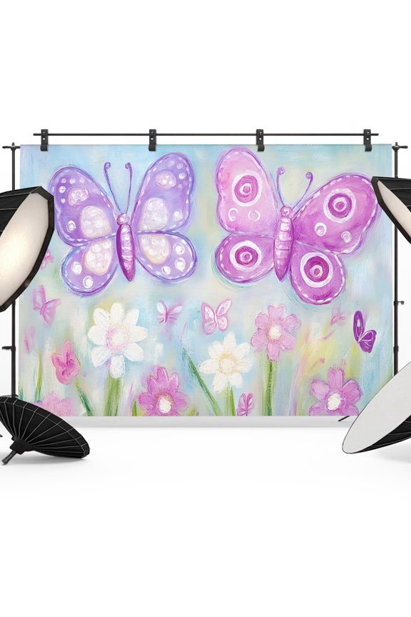 Boho Butterfly Backdrops for Photography, Wildflowers Grass Floral Garden Spring Fabric Photo Background Sturdy Studio Props for Photo Studio, Video Recording, Booth & Photoshoot 7x5ft
