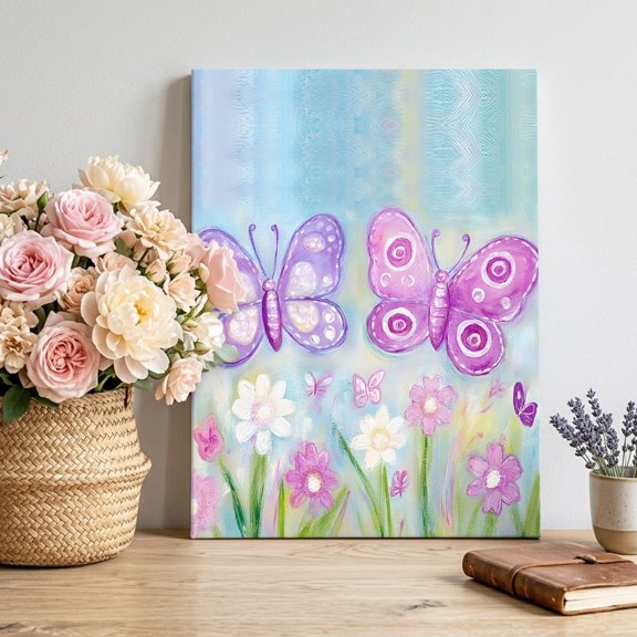 Boho Butterfly Canvas Wall Art for Living Room, Wildflowers Grass Floral Garden Spring Poster Print Painting for Bedroom Office Home Decoration Wall Pictures Prepare To Hang 8"x12"
