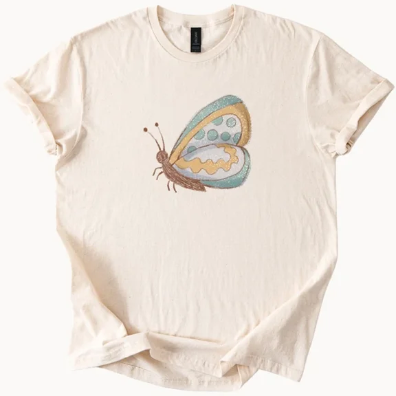 Boho Butterfly Graphic Tee Blue And Gold Nature Shirt For Women Unisex S-5XL Hot Trending Shirt, Vintage Birthday Gift