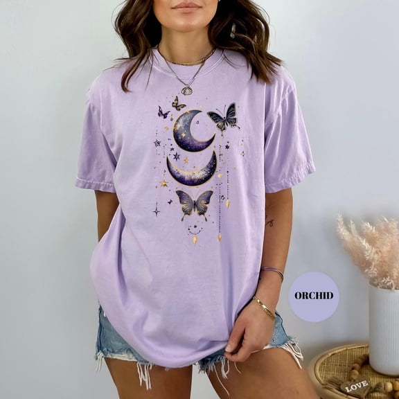 Boho Butterfly Moon T-Shirt, Celestial Moon Phase Tee, Bohemian Attire, Crystal Aesthetic Tshirt, Butterflies Nature Outfit, Spiritual Tee TSHIRT All Size S-5XL