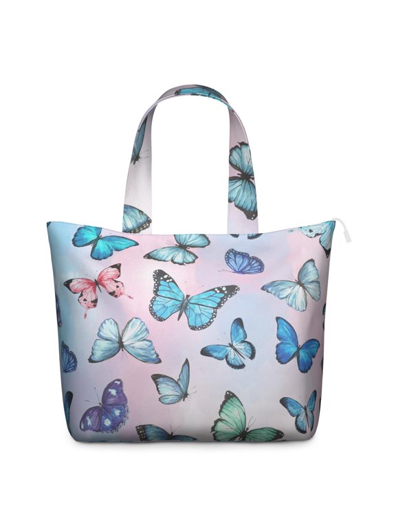 Boho Butterfly Print Travel Bag, Floral and Artistic Butterfly Pattern Duffel, Lightweight Weekender for Women