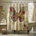 Boho Butterfly Shower Curtain with Multicolored Design Brown Cream