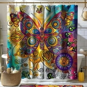 Boho Butterfly Sun Mandala Shower Curtain Vibrant & Funky Bathroom Decor