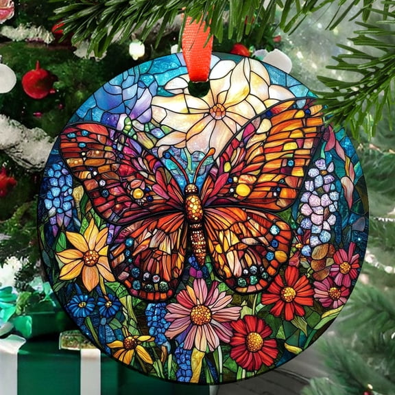 Boho Butterfly & Wildflowers Suncatcher Ornament Window Hanging Home Decor Garden Halloween Christmas Wedding Housewarming Gifts, 2025, 2025, Seasonal Holiday Decor, Holiday