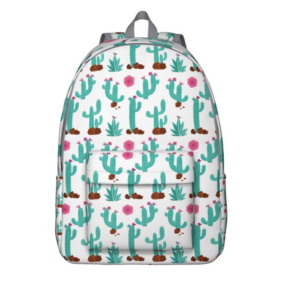 Boho Cactus Backpack, Waterproof School Bag with Cute Kawaii Desert Succulent Watercolor Art