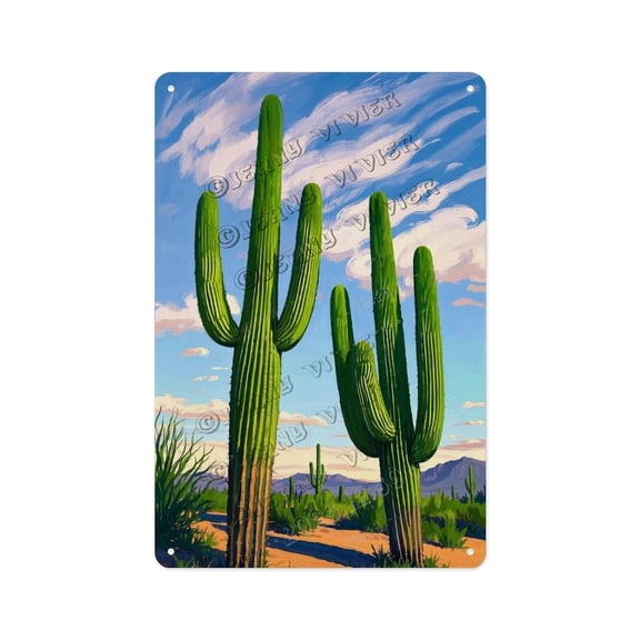 Boho Cactus Blue Sky Metal Sign 8x12 Inches Vintage Desert Wall Decor for Living Room, Kitchen, Porch Unique Gift for Plant Lovers and Outdoor Enthusiasts