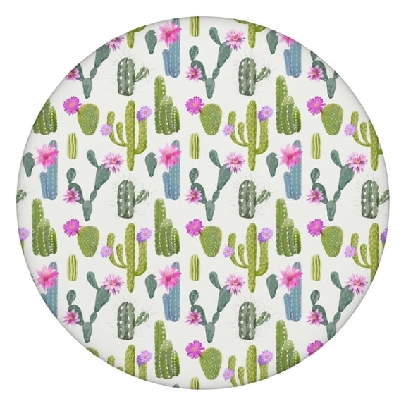 Boho Cactus Elastic Tablecloth - Waterproof Round Dining Cover with Succulent Design, Snug Fit for 44 Inch Tables, Spill-Proof & Wrinkle-Free Fabric
