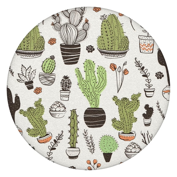 Boho Cactus Elastic Tablecloth - Waterproof Round Dining Cover with Succulent Design, Snug Fit for 52 Inch Tables, Spill-Proof & Wrinkle-Free Fabric