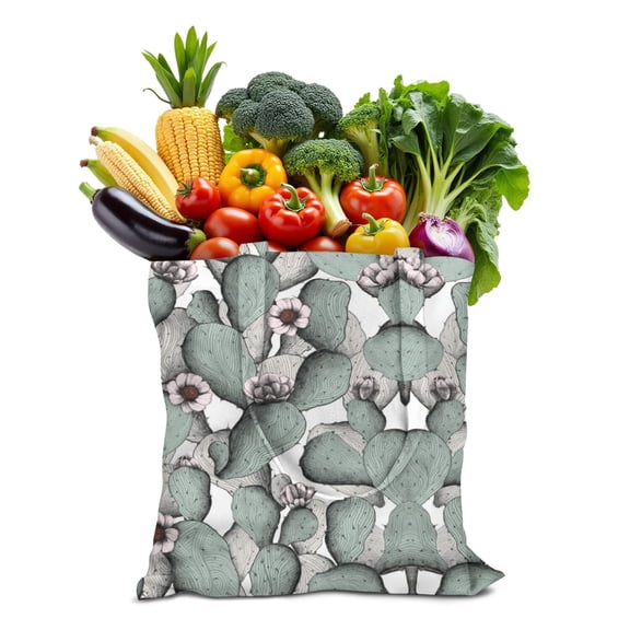 Boho Cactus Fabric Tote Bag - Machine Washable & Durable, Large Capacity for Groceries & Minimalist Lifestyle