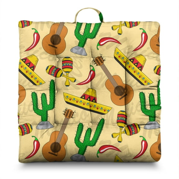 Boho Cactus Floor Cushion&nbsp;– 22x22 Inch Large Pillow, Dutch Velvet, Whimsical Prickly Pear Design (Macramé & Terra Cotta Vibes)